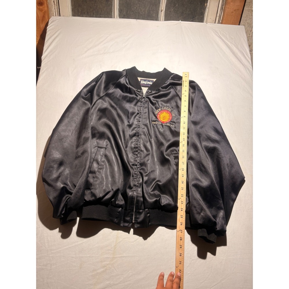 Vintage King Louie IBEW Local 342 Satin Bomber Jacket Black Winston-Salem NC